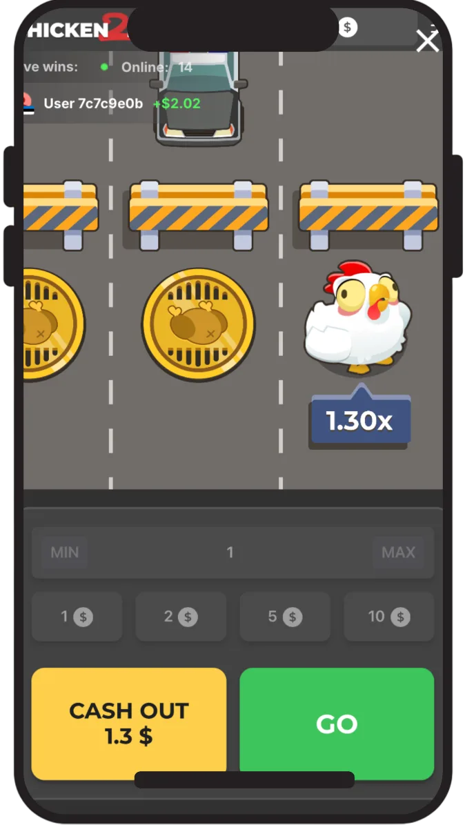 Chicken Road 2: corsa in atto, CASH OUT 1,3 $