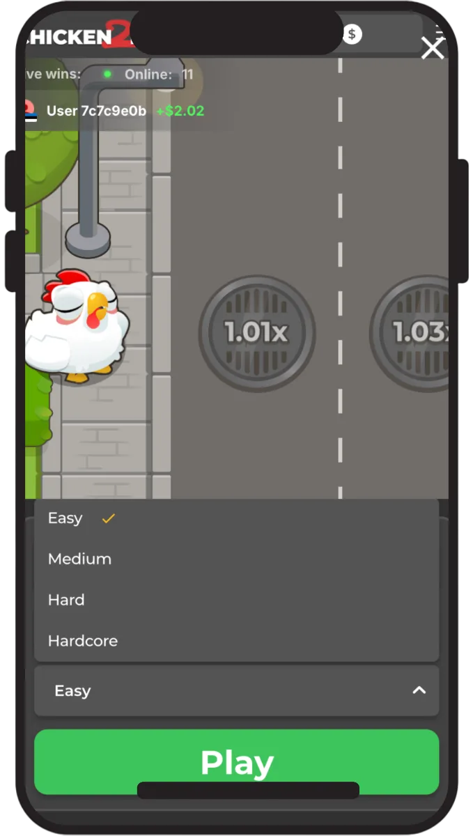 Chicken Road 2: scelta del livello Easy