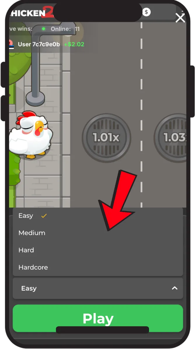 Selezione del livello di difficoltà in Chicken Road 2
