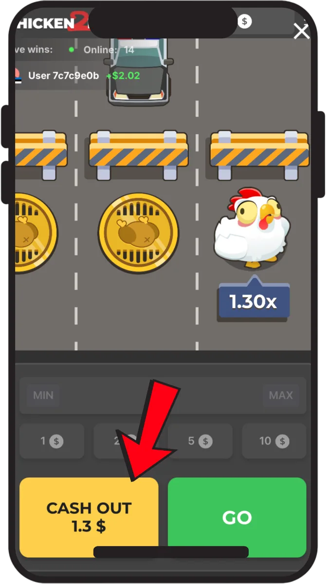 Cashout di Chicken Road 2: pulsante CASH OUT