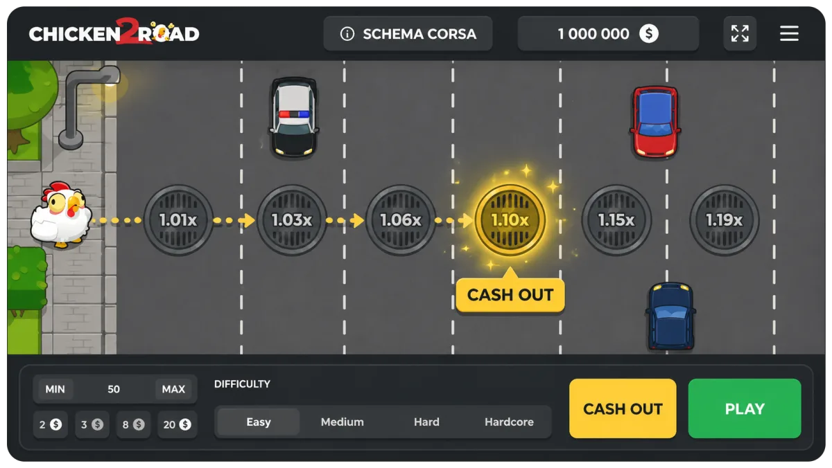 Come funziona il gioco Chicken Road 2: schema della corsa con il punto di cash out